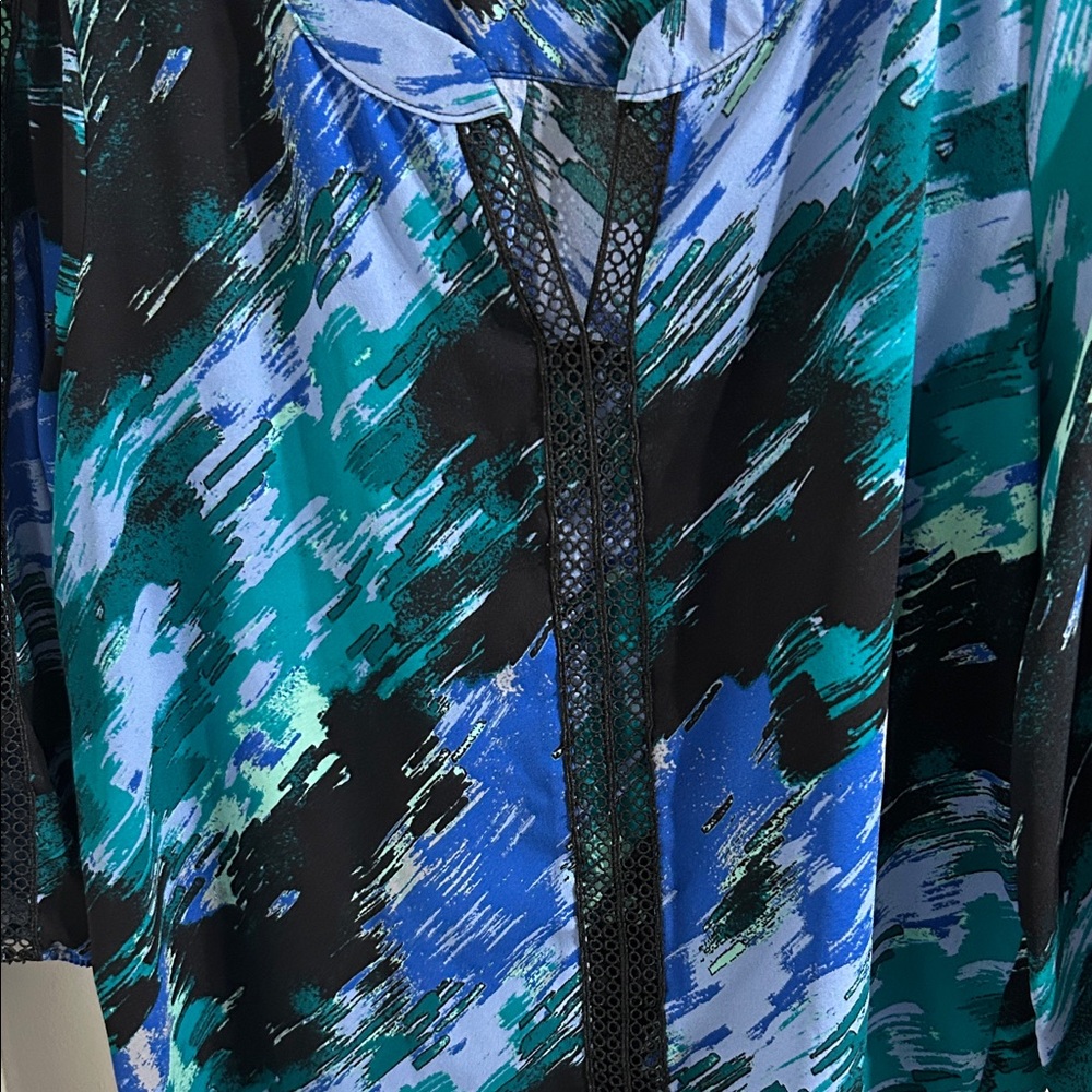 Catherine Malandrino Blue and Green Abstract Blouse - Picture 4 of 7